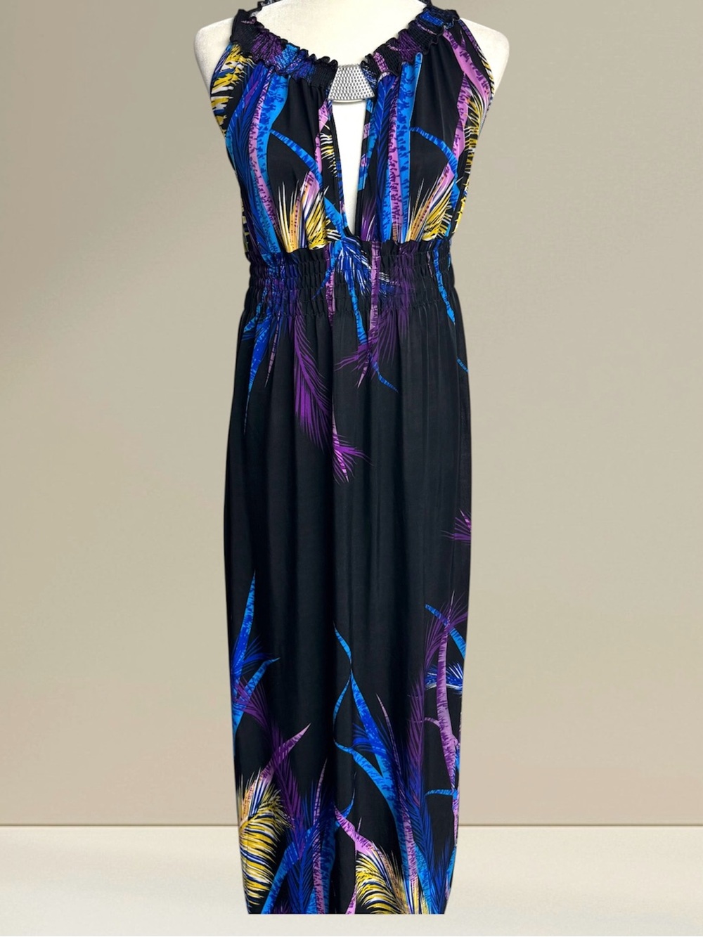 Long Maxi Length Tropical Halter Sundress Cover-Up Beach Hawaiian Dress